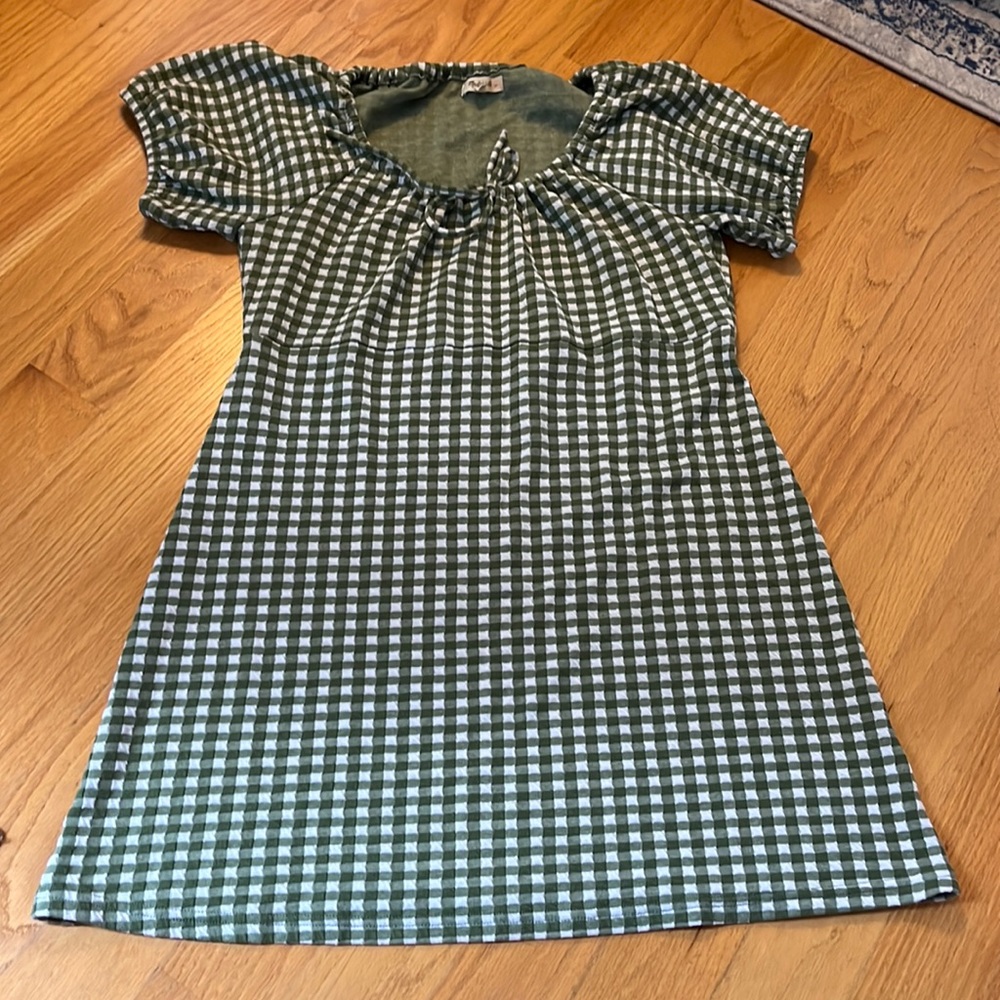 Madewell Green Gingham Check Jacquard Puff Sleeve Minidress Size XL NF940